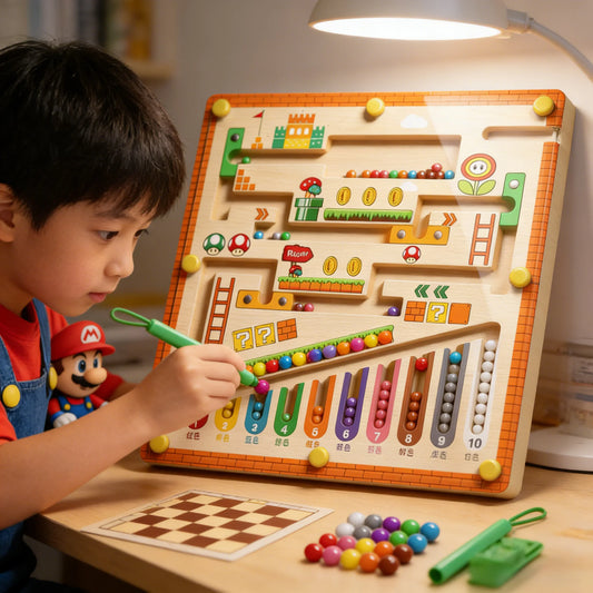 Montessori Magnetic Color and Number Maze - Wooden Educational Toy for Kids, Fine Motor Skills & Color Matching Game