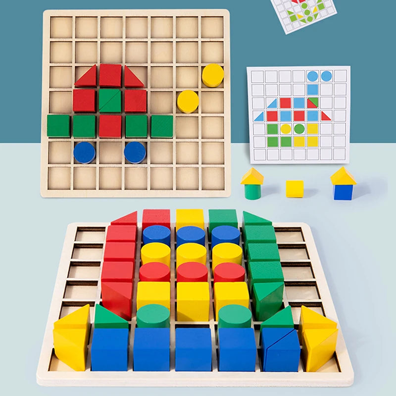 Wooden Creative Blocks Puzzle Children Montessori Color Shape Matching Early Education Educational Toys Kids Intelligence Game