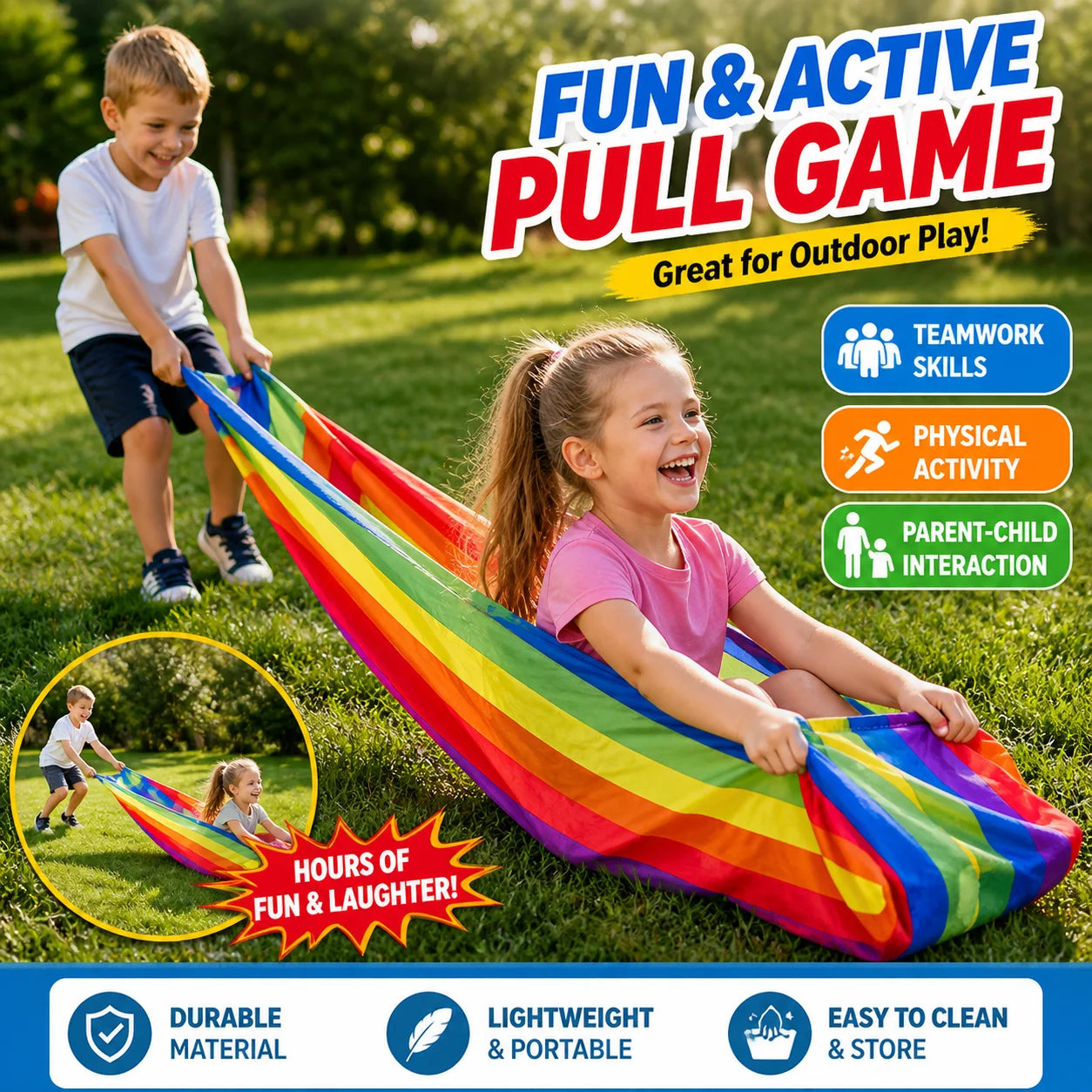Kids Pull Game Toy Cooperative Dragging Mat 2 Player Teamwork Outdoor Game Parent Child Interaction Grass Fun Activity Toy