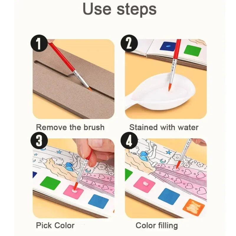Kids Portable Watercolor Painting Book Paint With Water Brush Gouache Graffiti Picture Coloring Drawing Toys Kindergarten Gifts