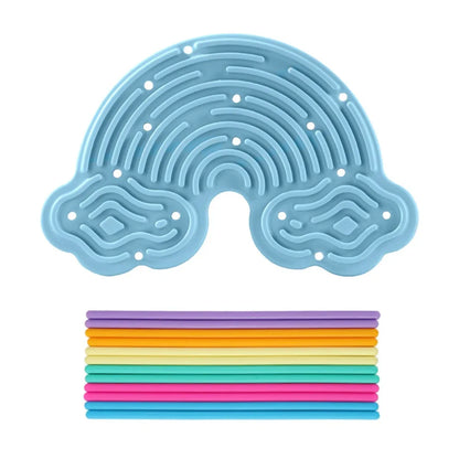Silicone Sensory Activity Board 12 Strings Double-Sided Fidget Toy Calming Stress Relief Rainbow Sensory Toys ADHD and Autism