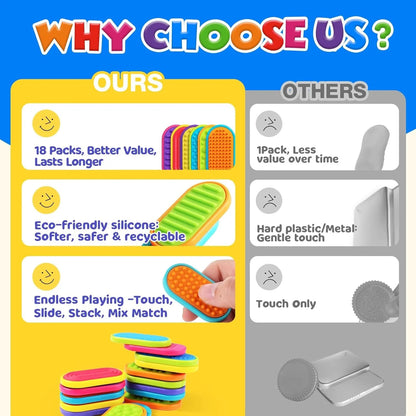 6/12/18PCS Silicone Sensory Strip Fidget Toys Kids Autism Decompression Calming Fidgeting Toy Adults  Anxiety Relief Sensory Toy