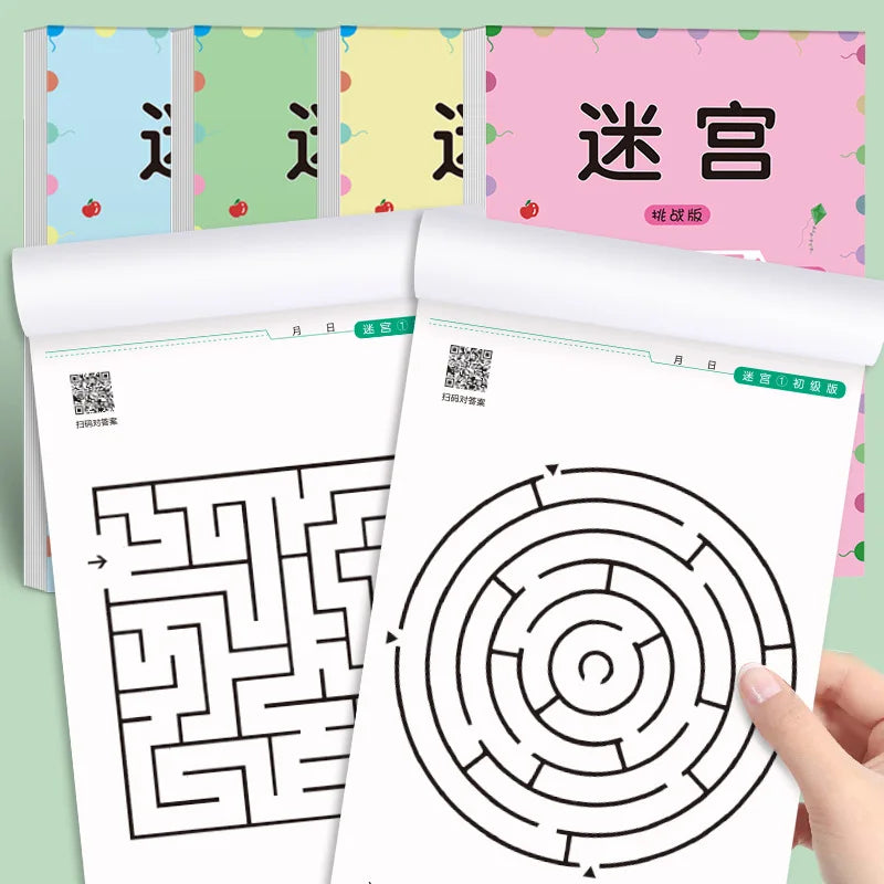 64-Pages Kids Maze Activity Book Concentration Brain Training Workbook Early Educational Intelligence Puzzle Book for Toddlers