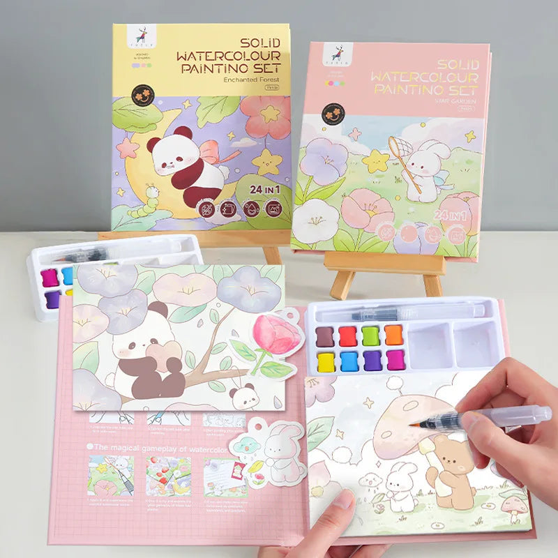 Creative Watercolor Cubes Art Set - Reusable Coloring Book & Painting Kit for Kids, Educational Art Gift for Toddler Preschool