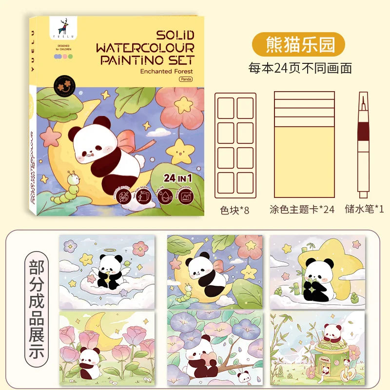 Creative Watercolor Cubes Art Set - Reusable Coloring Book & Painting Kit for Kids, Educational Art Gift for Toddler Preschool