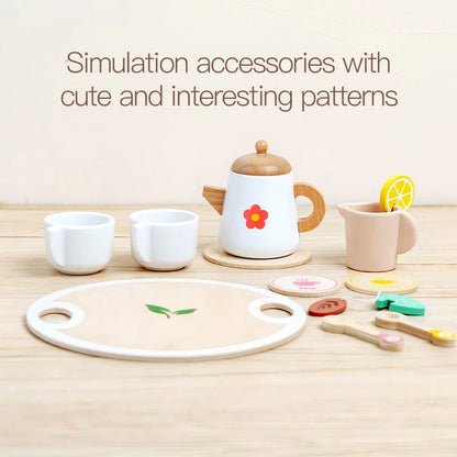 Kids Pretend Play Toys Popular Kids Kitchen Toys Realistic Wooden Tea Set Party Toy Set