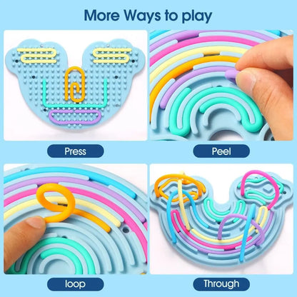 Silicone Sensory Activity Board 12 Strings Double-Sided Fidget Toy Calming Stress Relief Rainbow Sensory Toys ADHD and Autism