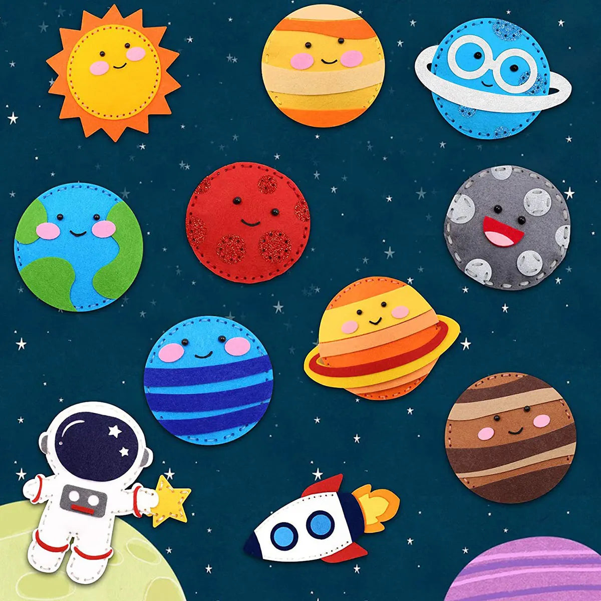 Kids Sewing Kit Universe Space System Craft DIY Sewing Felt Plush SolarSystem for Kids Beginners Educational Sewing Set Girl Art