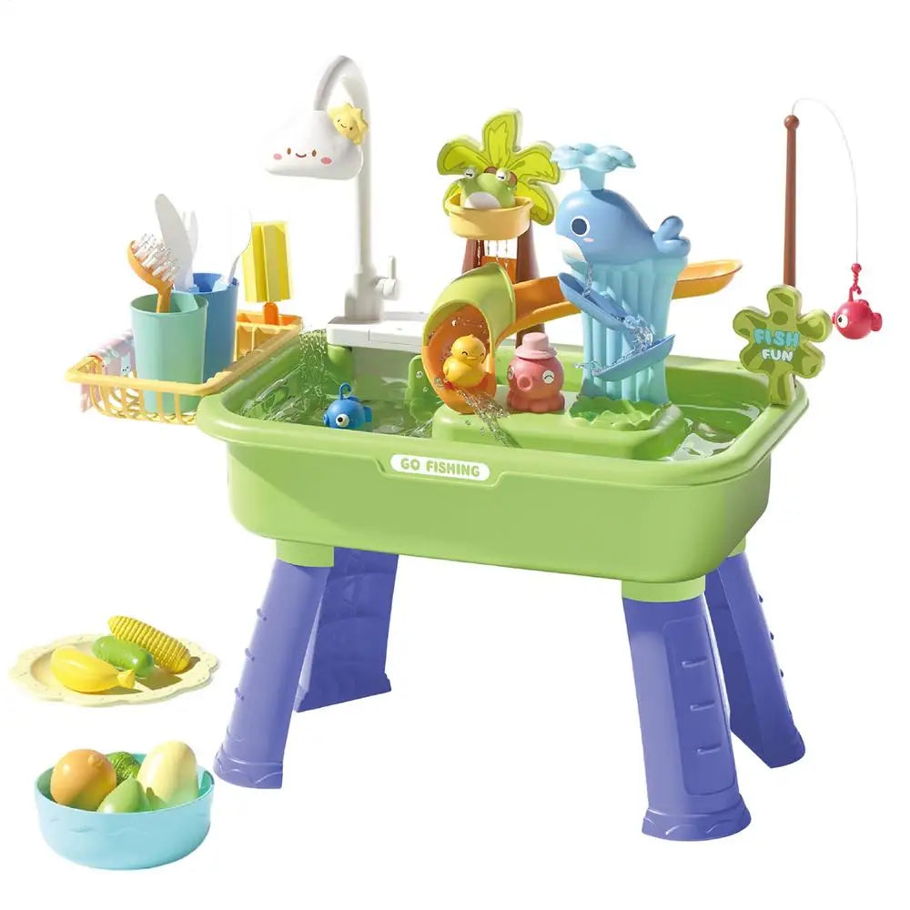 43Pcs Electric Kids Water Table Play Sink Running Water Cloud Faucet Sensory Activity Toys for Toddlers Outdoor Summer Toys