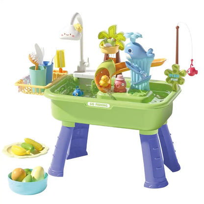 43Pcs Electric Kids Water Table Play Sink Running Water Cloud Faucet Sensory Activity Toys for Toddlers Outdoor Summer Toys
