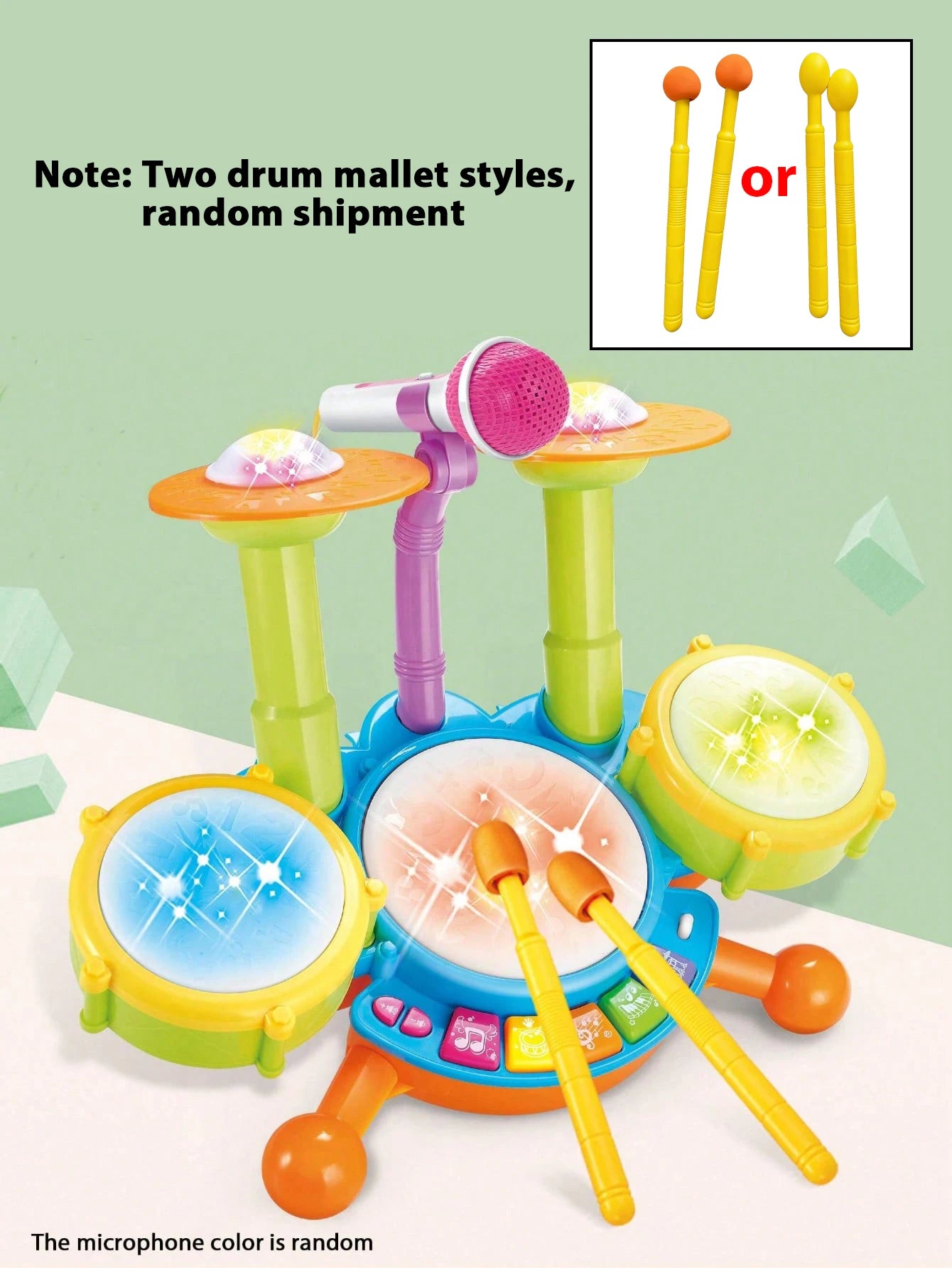 Educational Kids Drum Set for Toddlers 1-3 Years Old Musical Baby Toy with Microphone Girls And Boys Learning Instrument Gift