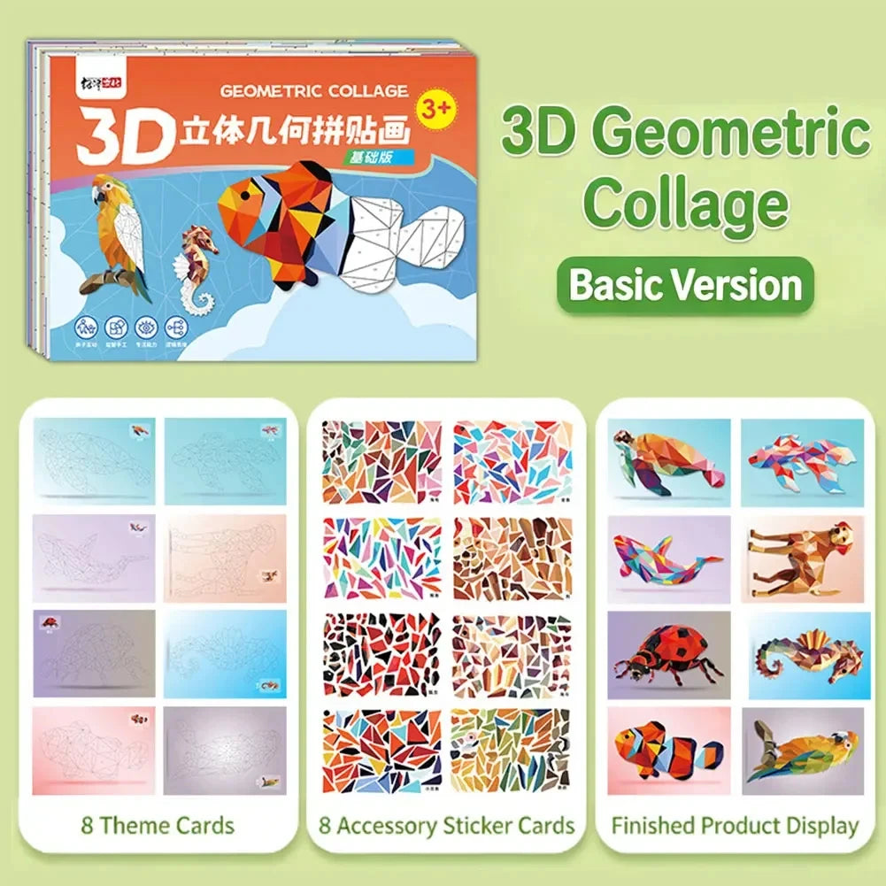 Kids 3D Animal Jigsaw Puzzle Stickers DIY Handmade Creative Collage Art Set With Self-Adhesive Paper Back To School Gifts ﻿