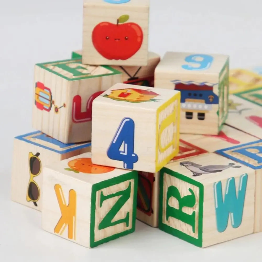 Cognition Learning Wooden Building Blocks Early Education Motor Skills Letter Cognitive Toys Cartoon ABC Letter