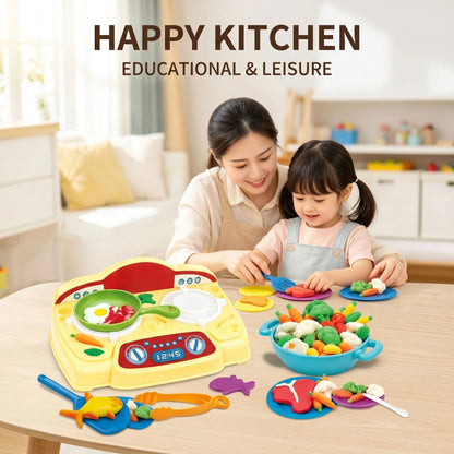 Colorful Pretend Kitchen Playset with play dough & tableware, multi-functional cooking toy, educational gift for kids