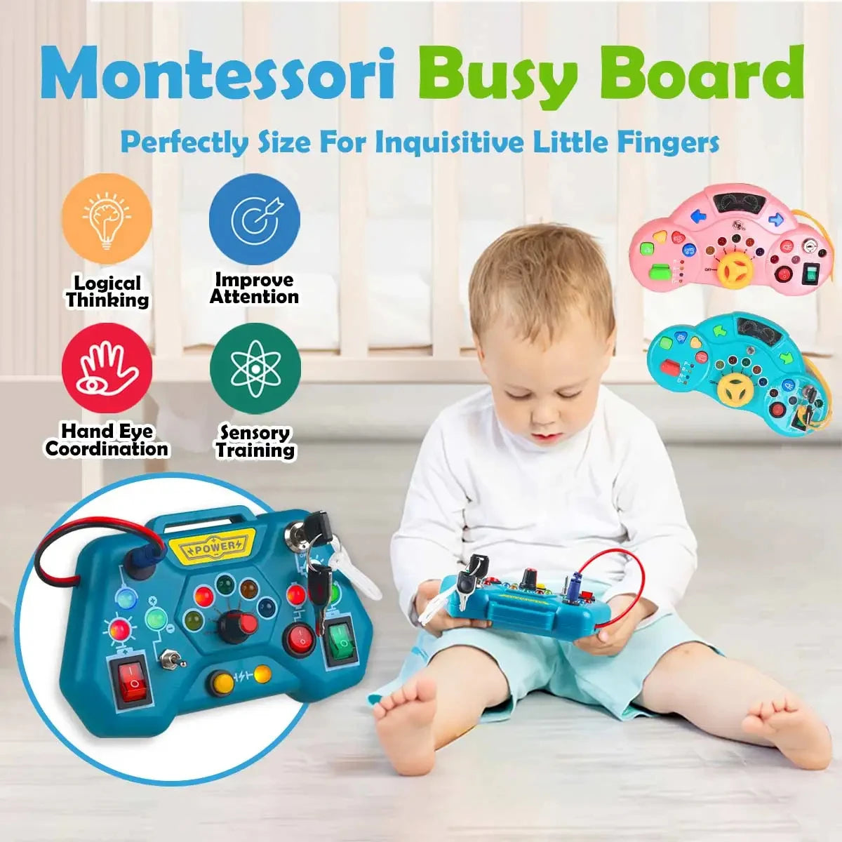 Montessori Busy Board Toys for Toddlers Educational Learning Sensory Toys Baby Travel Toys Gifts for 1 2 3 4 Year Old Boys Girls