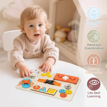 Montessori Busy Board for Toddlers Wooden Activity Sensory Board for Fine Motor Skills Travel Educational Learning  Toys for Kid