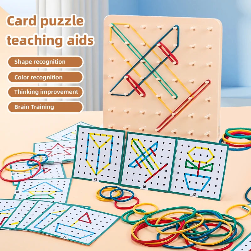 Geometric Creative Math Teaching Aids Creative Toy Graphics Rubber Tie Nail Boards with Cards Education Preschool Kids Toy