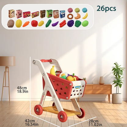 Kids Simulation Shopping Cart Toy Pretend Play Supermarket Trolley Groceries Food Early Education Toys for Boys Girls Gift