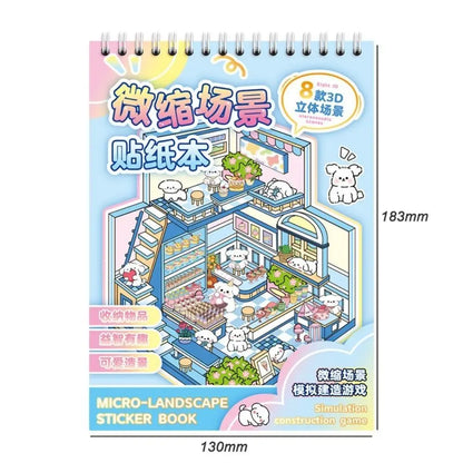 Creative Cartoon 3D Landscape Sticker Book DIY Miniature House Cabin Scene Pocket Sticker PET Sticker Cabin Scene for Kids