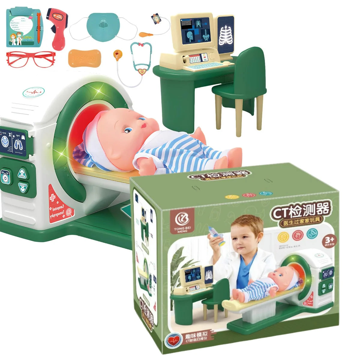 Doctor Kit for Toddlers,Realistic Kids Doctor Playset with Toy Stethoscope, Medical Tools & CT Scanner,Educational Birthday Gift