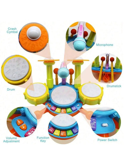 Educational Kids Drum Set for Toddlers 1-3 Years Old Musical Baby Toy with Microphone Girls And Boys Learning Instrument Gift
