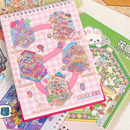 Creative Cartoon 3D Landscape Sticker Book DIY Miniature House Cabin Scene Pocket Sticker PET Sticker Cabin Scene for Kids