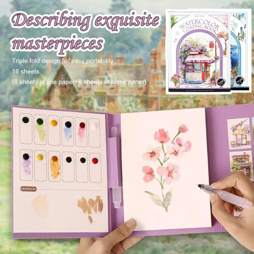 Creative Stress Relief Kit Watercolor Painting Book for Adults For Beginners Art Therapy Travel Set for Relaxation & Mindfulness