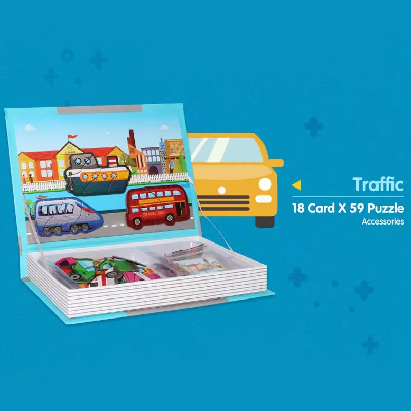 Kids Intelligent 3D Jigsaw Toys Magnetic Puzzle Book Brain Training Games Montessori Educational Toys for Xmas Toys Kids Gifts