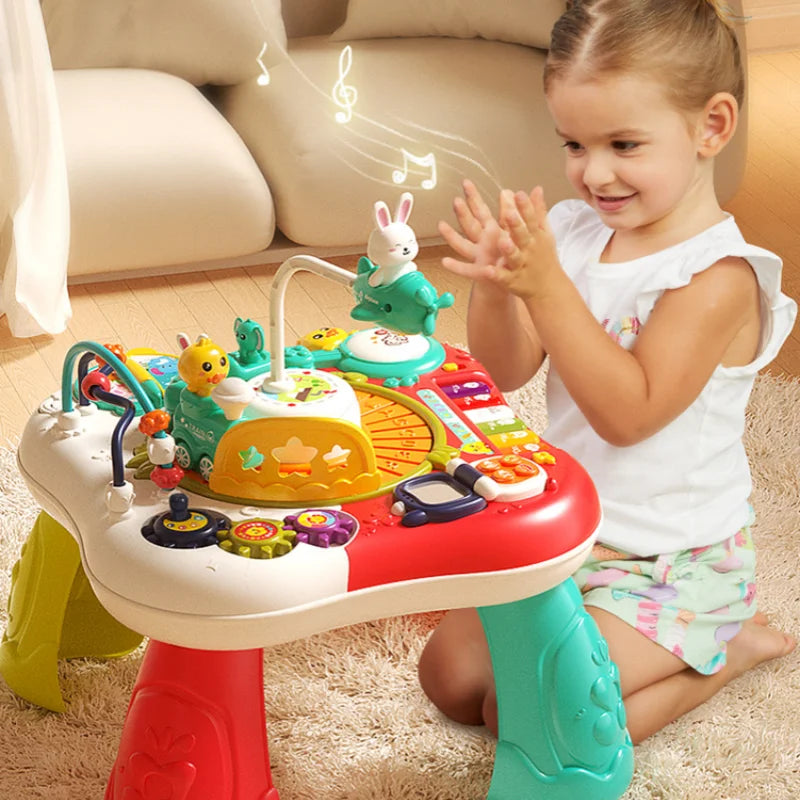 Montessori Activity Table for 6-36 Months 8-in-1 Sensory Learning Toy with Musical Keyboard Educational Play Center for Toddlers