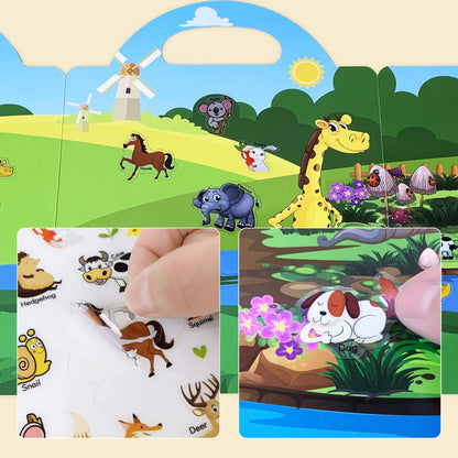 Hot New Children Scene Stickers DIY Hand-on Puzzle Sticker Books Reusable Cartoon Animal Learning Cognition Toys for Kids Gift