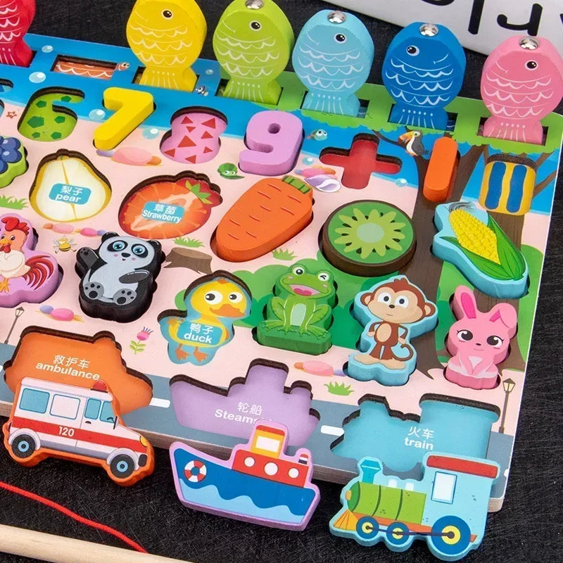 Educational Toys Puzzle Board for Montessori Learning Game Mathematical Counting Fishing Color Matching Toy for Children's Gift