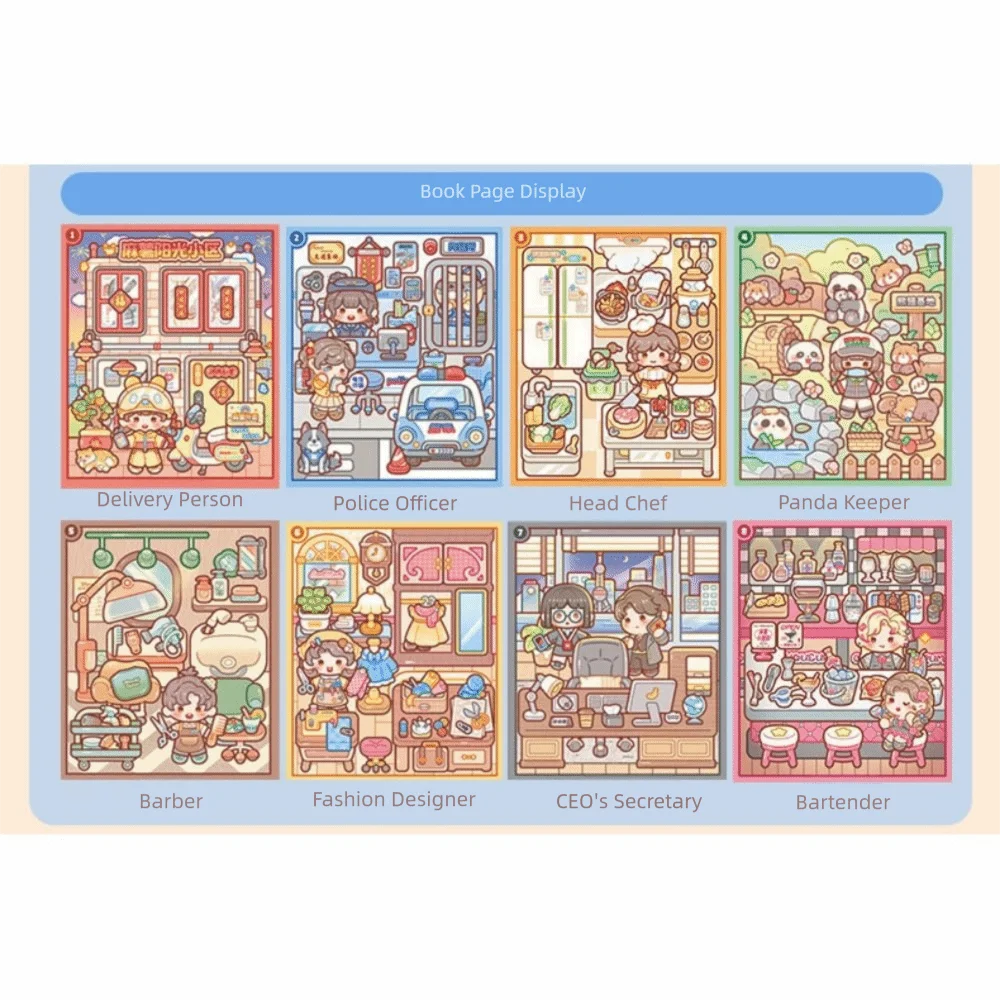 Creative Multicolor Occupation Quiet Book 2.5D 8 Kind Scene Miniature Scene Stickers Hands Training Paper Puzzle Sticker Toy