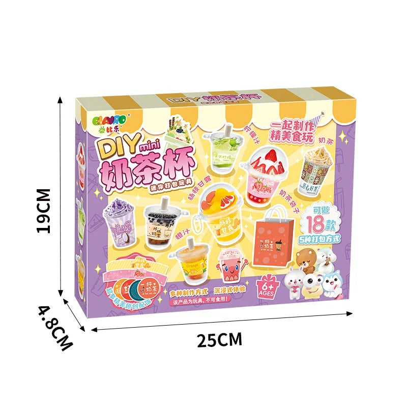 Creative Mini Milk Tea Cup Cream Glue DIY Set Handmade Craft Making Material Kit Pretend Play Role Play Toy for Girls Kids