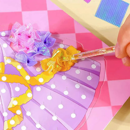 Creative Princess Puzzle Puncture Painting Board with Pens Fabric Craft Kits for Kids Poking Drawing Dress Up Boards DIY Toys