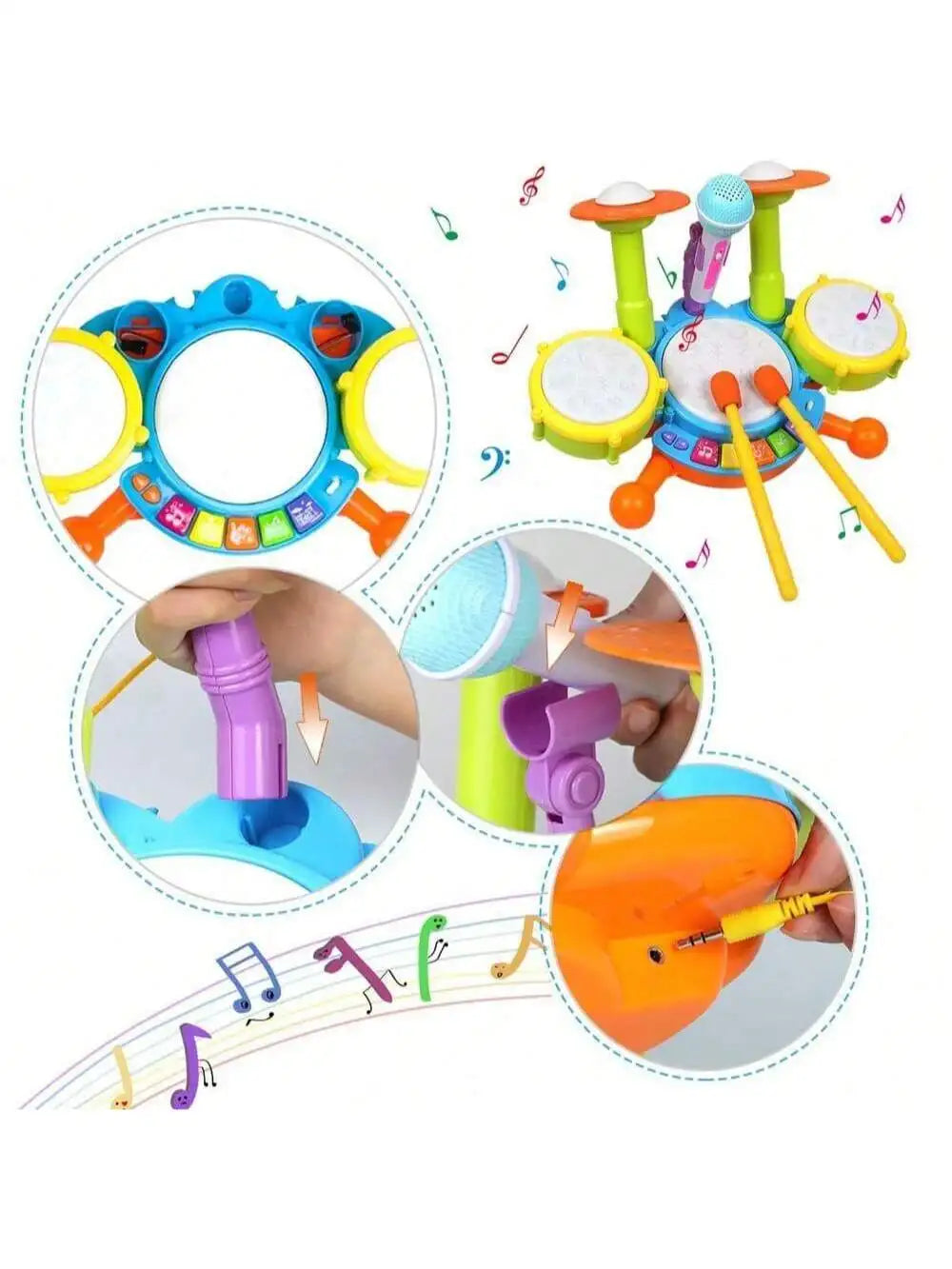 Educational Kids Drum Set for Toddlers 1-3 Years Old Musical Baby Toy with Microphone Girls And Boys Learning Instrument Gift