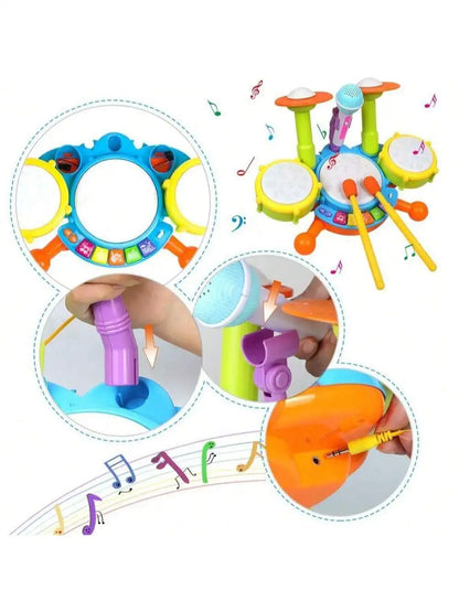 Educational Kids Drum Set for Toddlers 1-3 Years Old Musical Baby Toy with Microphone Girls And Boys Learning Instrument Gift