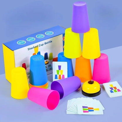 Montessori Toys Stack Cup Game With Card  Kid Educational  Intellectual Enlightenment Color Cognition Logic Training Children
