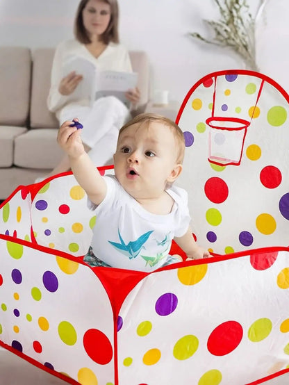 Children's Ocean Ball Pool with Basketball Hoop Play Tent Playhouse with Basketball Hoop for Boys Girls Kids (Excluding Ball)