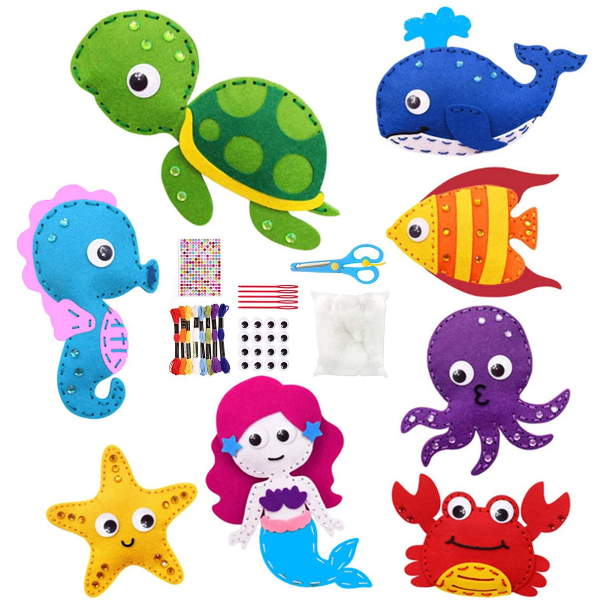 Kids Sewing Kit Woodland Animals Craft DIY Sewing Felt Plush Animals for Kids Beginners Educational Sewing Ornaments Art Toy Set
