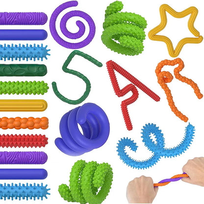 8PCS Sensory Sticks Fidget Toys for Kids And Adults Silicone Bendable Textured Flexible Autism ADHD Quiet Calm Down