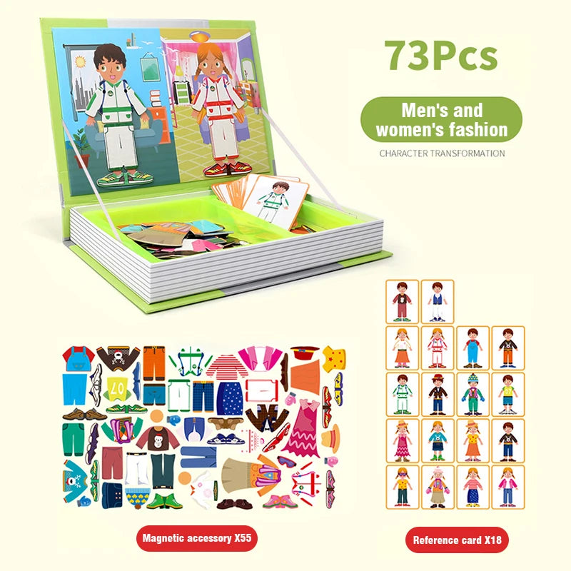 Montessori Children Intelligent Magnetic Book 3D Cartoon Puzzles Jigsaw Brain Training Game Educational Toys Kids Birthday Gift