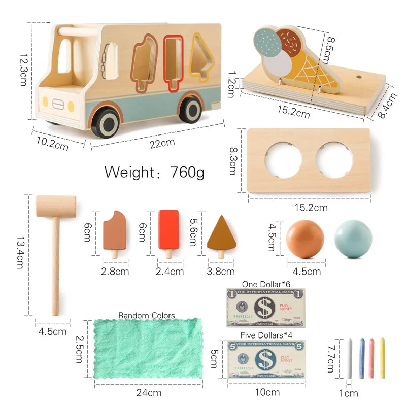 Wooden Ice Cream Toys Pretend Play Simulation Montessori Ice-cream Cone Kitchen Food Toys Preschool Educational for Kids Gifts