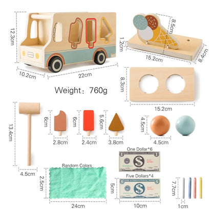 Wooden Ice Cream Toys Pretend Play Simulation Montessori Ice-cream Cone Kitchen Food Toys Preschool Educational for Kids Gifts