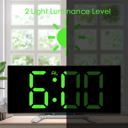 Desktop Clock 7 Inch For Kids Bedroom LED Screen Large Number Table Clock Digital Alarm Clock Curved Dimmable Mirror Clock