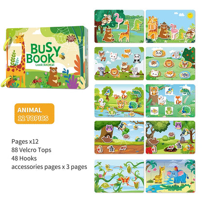 Busy Book for Kids Toddlers Ages 3-6 Montessori Quiet Book Preschool Learning Activity Books Reusable Sticker & Velcro Matching