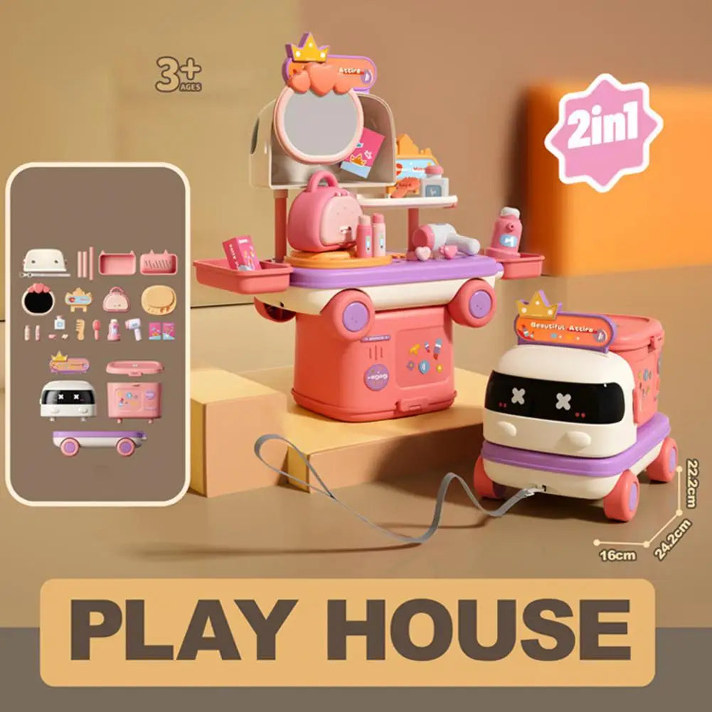 Kids Doctor Kitchen Makeup Toys for Girls Interactive Pretend Playhouse Set Portable Foldable Storage Box Children Birthday Gift