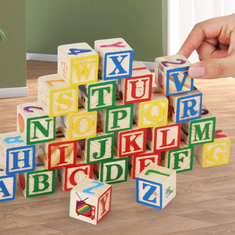 Cognition Learning Wooden Building Blocks Early Education Motor Skills Letter Cognitive Toys Cartoon ABC Letter