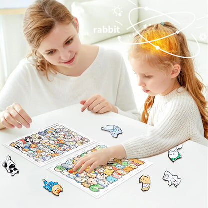 Kids Creative Animal Shape Puzzles Table Games Dog Cat Panda Stacked Puzzle Brain Games Montessori Thinking Education Wooden Toy