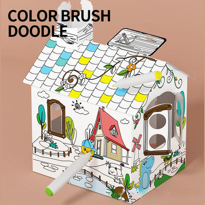 Creative graffiti 3D assembly toy house, DIY, painting, jungle house, parent-child interaction, kindergarten, handicrafts， kids