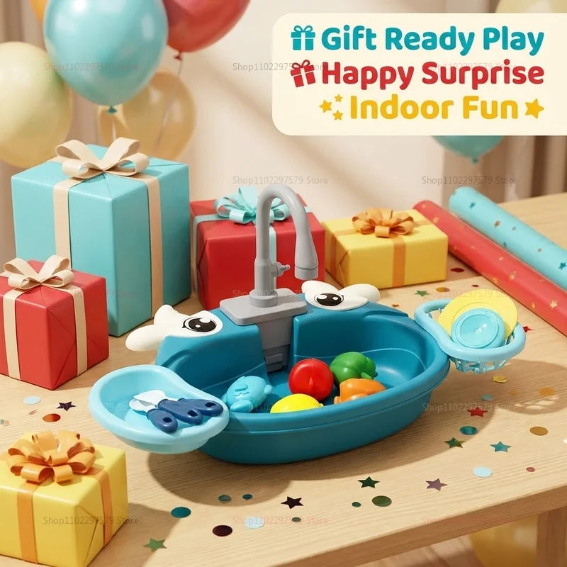 Children Play House Simulated Kitchen Dishwasher Sink Hand Basin Electric Circulating Water Kitchen Set Boy Girl Idea Kids Toys
